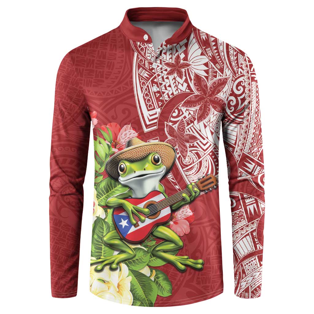 Puerto Rico Coqui Frog Button Sweatshirt Tropical Flowers Polynesian Style LT05 Red - Polynesian Pride