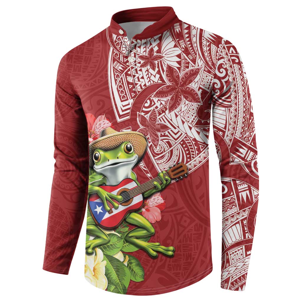 Puerto Rico Coqui Frog Button Sweatshirt Tropical Flowers Polynesian Style LT05 - Polynesian Pride