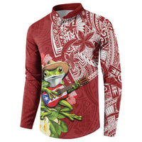 Puerto Rico Coqui Frog Button Sweatshirt Tropical Flowers Polynesian Style LT05 - Polynesian Pride