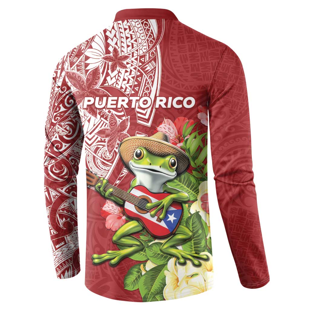 Puerto Rico Coqui Frog Button Sweatshirt Tropical Flowers Polynesian Style LT05 - Polynesian Pride