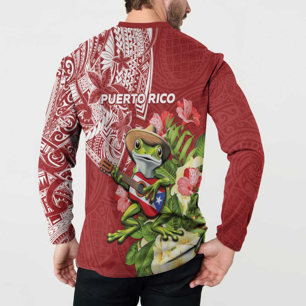 Puerto Rico Coqui Frog Button Sweatshirt Tropical Flowers Polynesian Style LT05 - Polynesian Pride