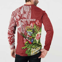 Puerto Rico Coqui Frog Button Sweatshirt Tropical Flowers Polynesian Style LT05 - Polynesian Pride