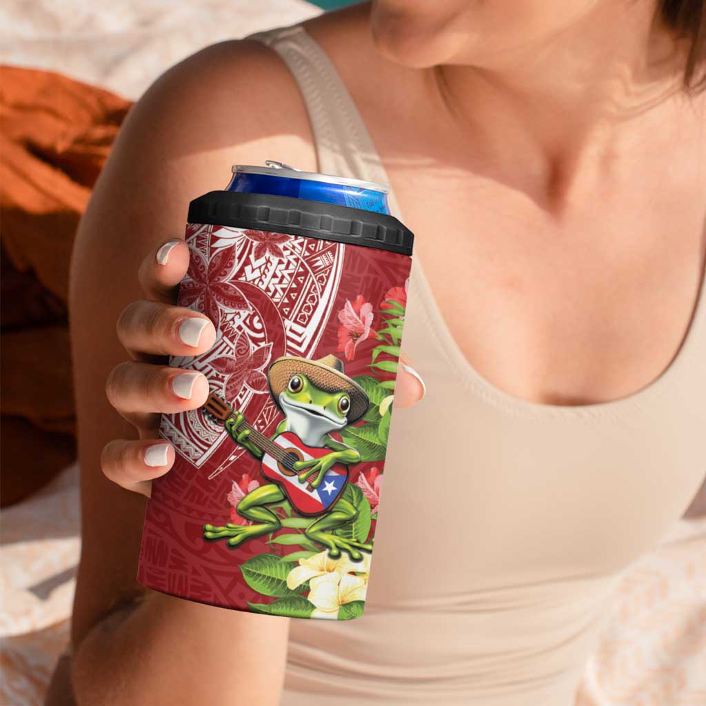 Puerto Rico Coqui Frog 4 in 1 Can Cooler Tumbler Tropical Flowers Polynesian Style LT05 - Polynesian Pride