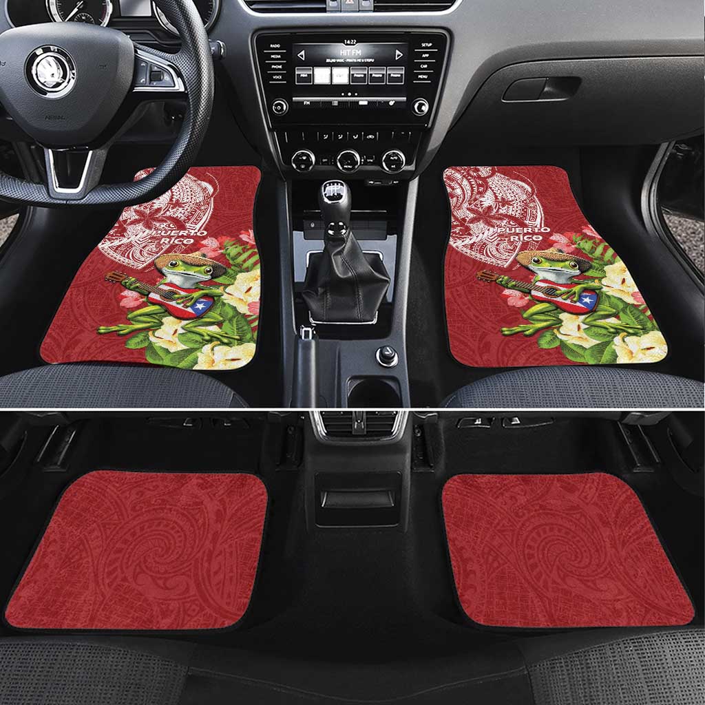 Puerto Rico Coqui Frog Car Mats Tropical Flowers Polynesian Style LT05 Set 4pcs Red - Polynesian Pride