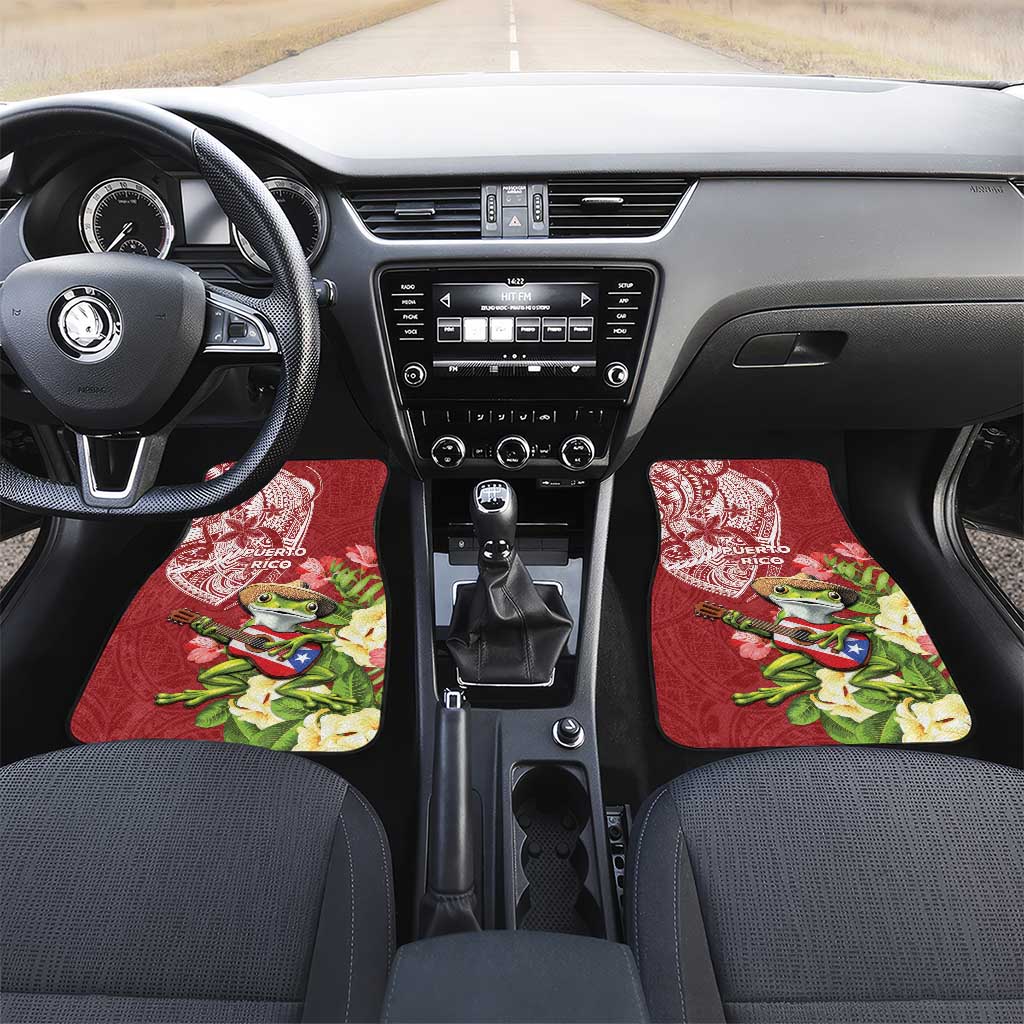 Puerto Rico Coqui Frog Car Mats Tropical Flowers Polynesian Style LT05 Set 2pcs - Front Red - Polynesian Pride