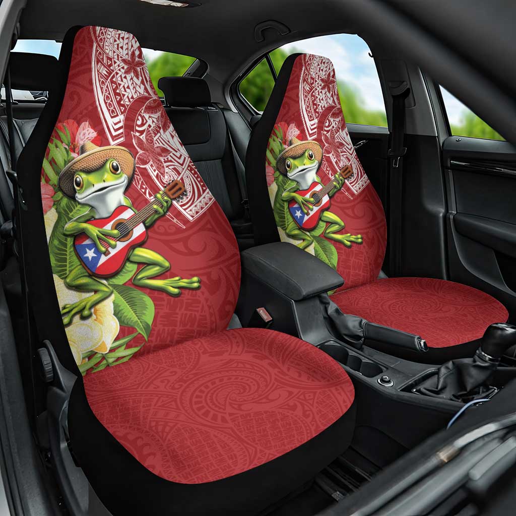 Puerto Rico Coqui Frog Car Seat Cover Tropical Flowers Polynesian Style LT05 One Size Red - Polynesian Pride