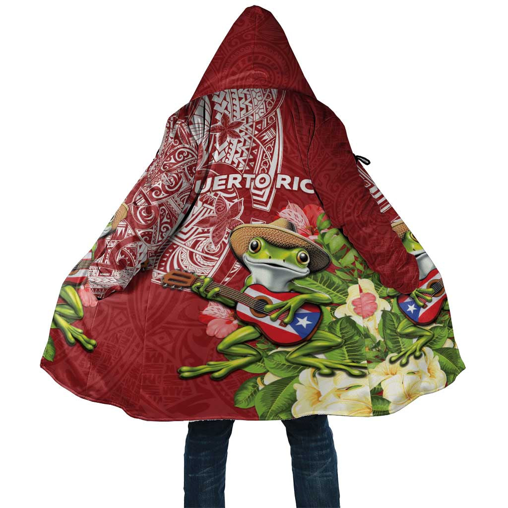 Puerto Rico Coqui Frog Cloak Tropical Flowers Polynesian Style LT05 Unisex Red - Polynesian Pride