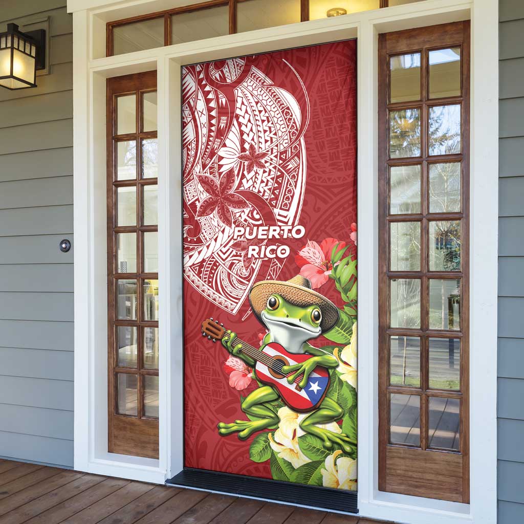 Puerto Rico Coqui Frog Door Cover Tropical Flowers Polynesian Style - Polynesian Pride