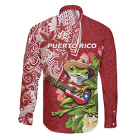 Puerto Rico Coqui Frog Family Matching Off The Shoulder Long Sleeve Dress and Hawaiian Shirt Tropical Flowers Polynesian Style - Polynesian Pride