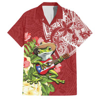 Puerto Rico Coqui Frog Family Matching Short Sleeve Bodycon Dress and Hawaiian Shirt Tropical Flowers Polynesian Style - Polynesian Pride