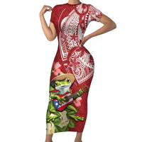 Puerto Rico Coqui Frog Family Matching Short Sleeve Bodycon Dress and Hawaiian Shirt Tropical Flowers Polynesian Style - Polynesian Pride