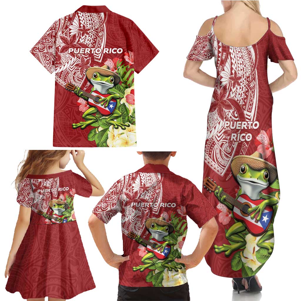 Puerto Rico Coqui Frog Family Matching Summer Maxi Dress and Hawaiian Shirt Tropical Flowers Polynesian Style - Polynesian Pride
