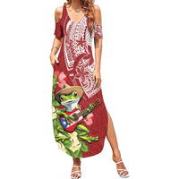 Puerto Rico Coqui Frog Family Matching Summer Maxi Dress and Hawaiian Shirt Tropical Flowers Polynesian Style - Polynesian Pride