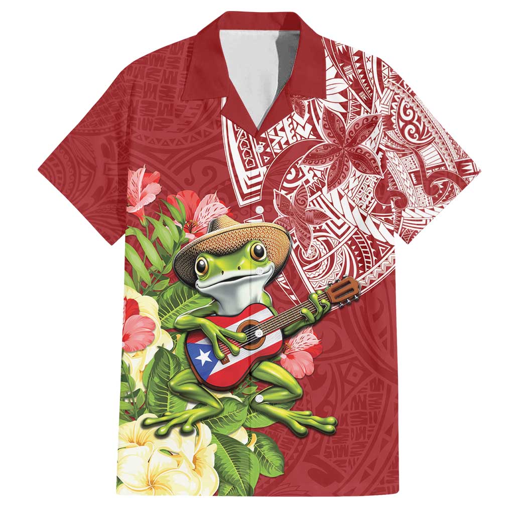 Puerto Rico Coqui Frog Family Matching Tank Maxi Dress and Hawaiian Shirt Tropical Flowers Polynesian Style - Polynesian Pride