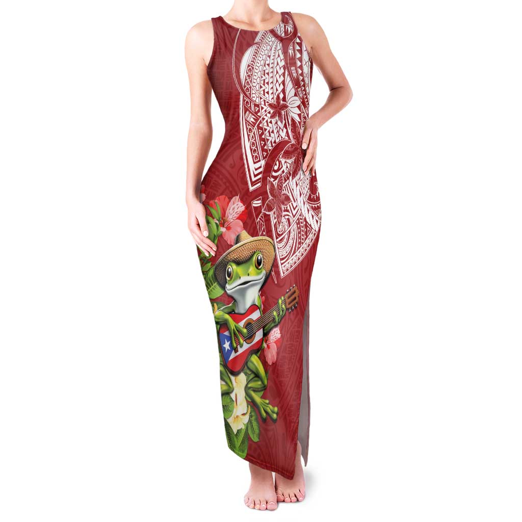 Puerto Rico Coqui Frog Family Matching Tank Maxi Dress and Hawaiian Shirt Tropical Flowers Polynesian Style - Polynesian Pride