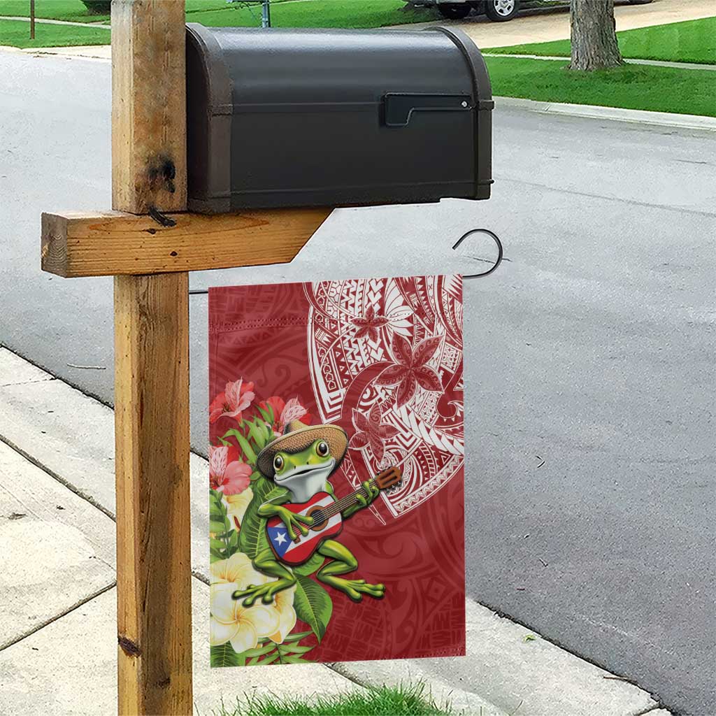 Puerto Rico Coqui Frog Garden Flag Tropical Flowers Polynesian Style - Polynesian Pride