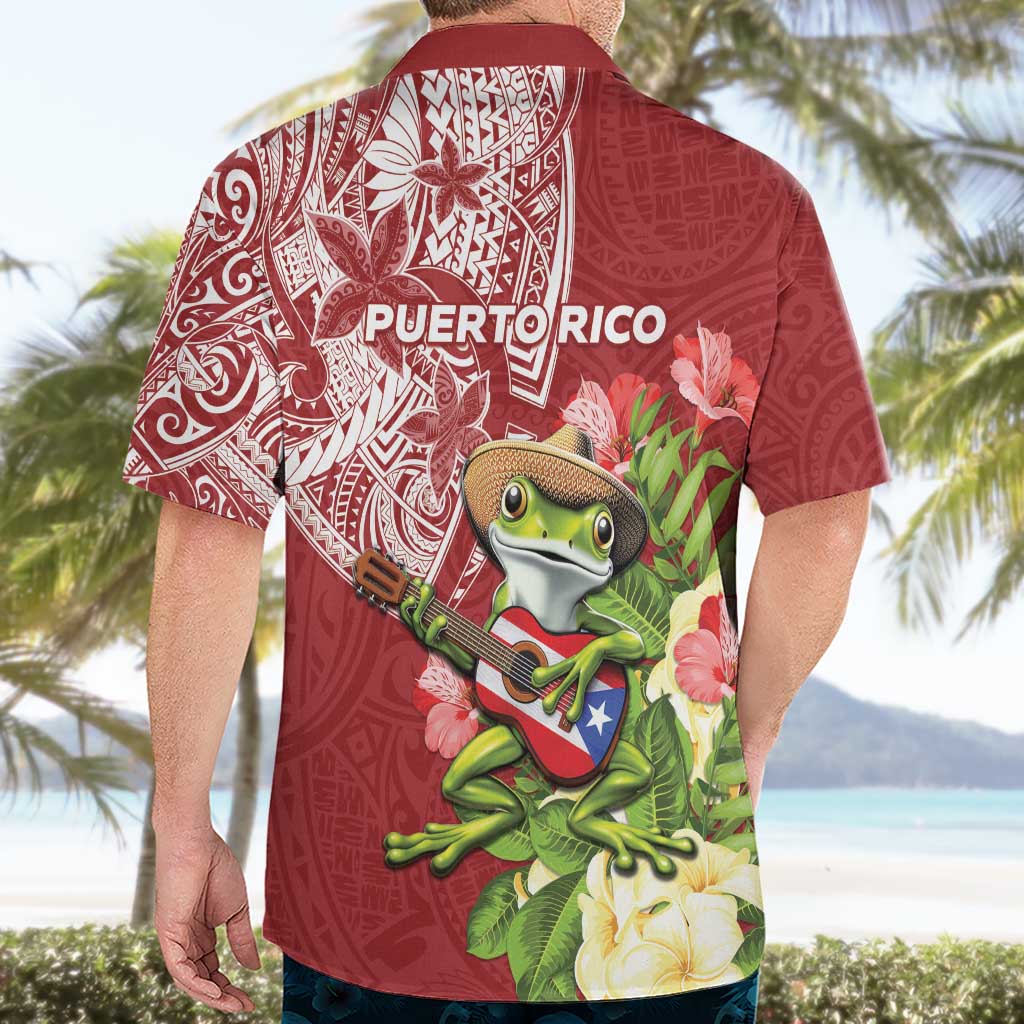 Puerto Rico Coqui Frog Hawaiian Shirt Tropical Flowers Polynesian Style - Polynesian Pride