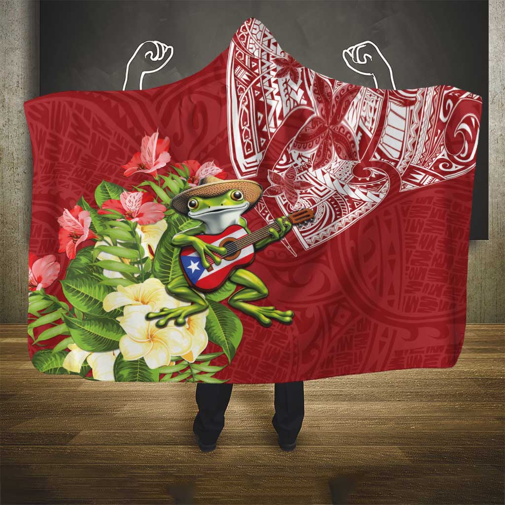Puerto Rico Coqui Frog Hooded Blanket Tropical Flowers Polynesian Style LT05 - Polynesian Pride