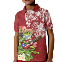 Puerto Rico Coqui Frog Kid Polo Shirt Tropical Flowers Polynesian Style LT05 Kid Red - Polynesian Pride