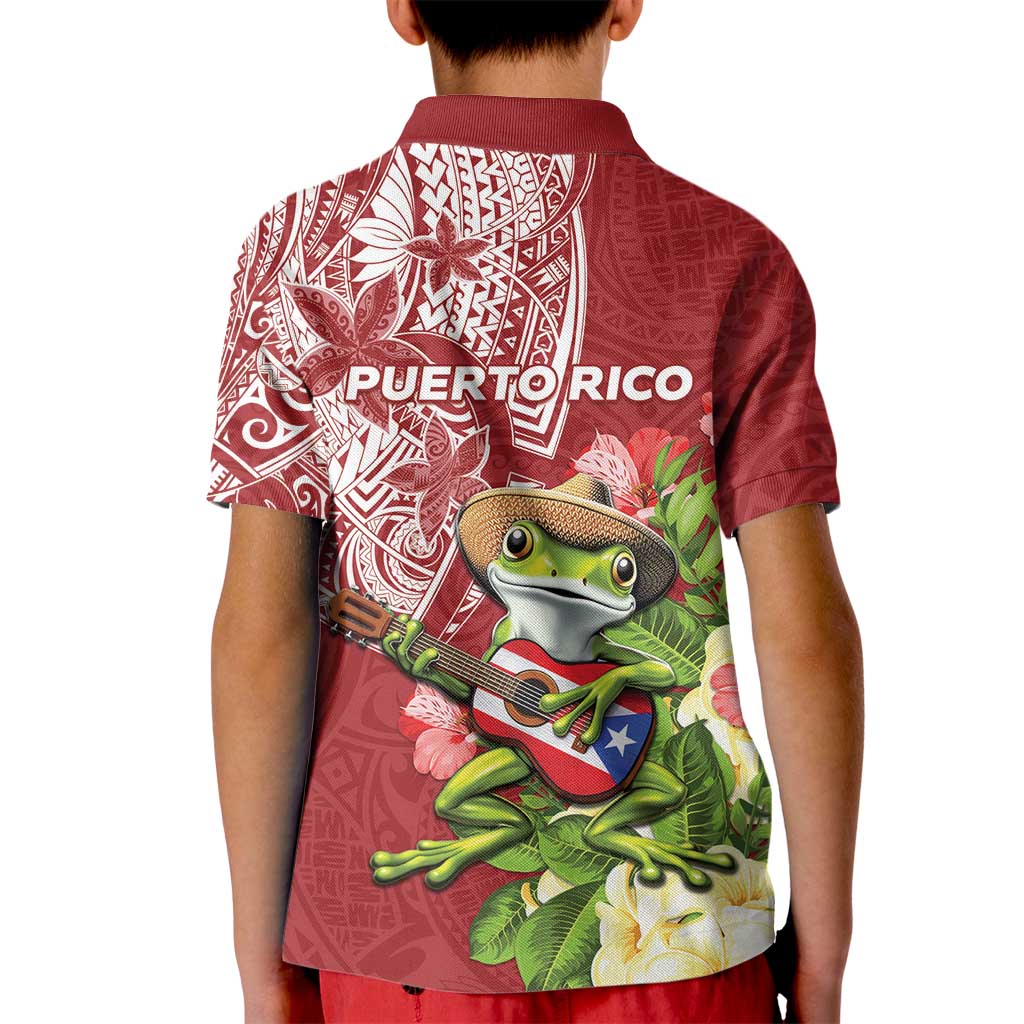 Puerto Rico Coqui Frog Kid Polo Shirt Tropical Flowers Polynesian Style LT05 - Polynesian Pride