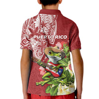 Puerto Rico Coqui Frog Kid Polo Shirt Tropical Flowers Polynesian Style LT05 - Polynesian Pride