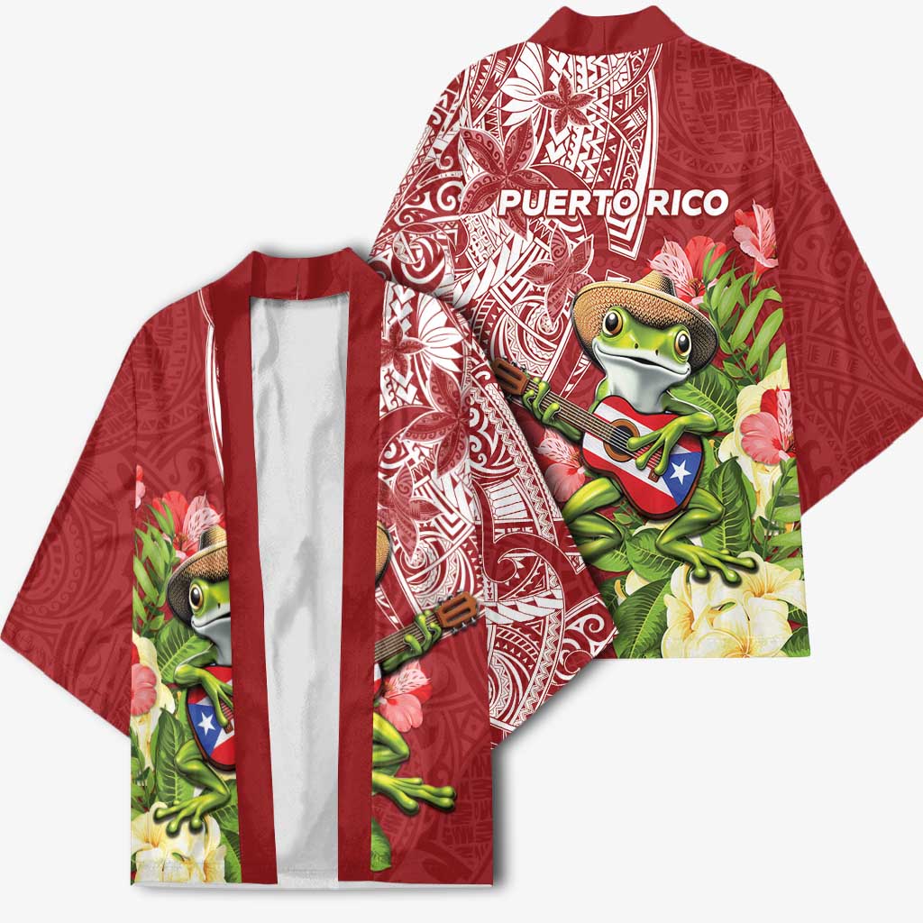 Puerto Rico Coqui Frog Kimono Tropical Flowers Polynesian Style LT05 - Polynesian Pride