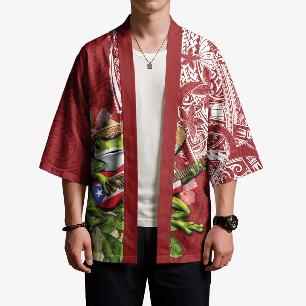 Puerto Rico Coqui Frog Kimono Tropical Flowers Polynesian Style LT05 - Polynesian Pride