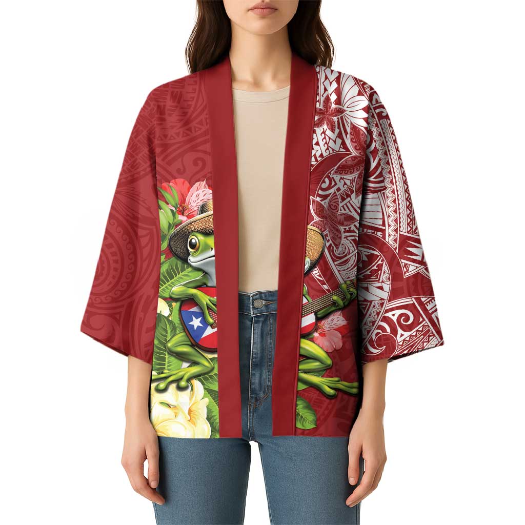 Puerto Rico Coqui Frog Kimono Tropical Flowers Polynesian Style LT05 - Polynesian Pride