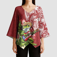 Puerto Rico Coqui Frog Kimono Sleeve Blouse Tropical Flowers Polynesian Style LT05 - Polynesian Pride