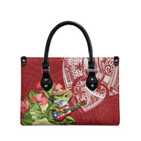Puerto Rico Coqui Frog Leather Bag Tropical Flowers Polynesian Style - Polynesian Pride
