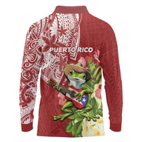 Puerto Rico Coqui Frog Long Sleeve Polo Shirt Tropical Flowers Polynesian Style LT05 - Polynesian Pride
