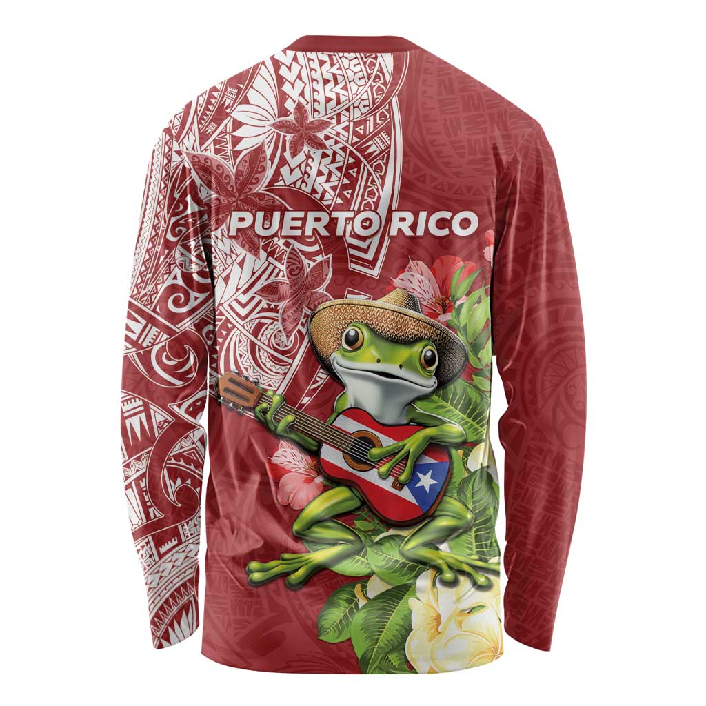 Puerto Rico Coqui Frog Long Sleeve Shirt Tropical Flowers Polynesian Style LT05 - Polynesian Pride