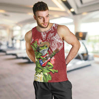 Puerto Rico Coqui Frog Men Tank Top Tropical Flowers Polynesian Style LT05 Red - Polynesian Pride