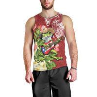 Puerto Rico Coqui Frog Men Tank Top Tropical Flowers Polynesian Style LT05 - Polynesian Pride