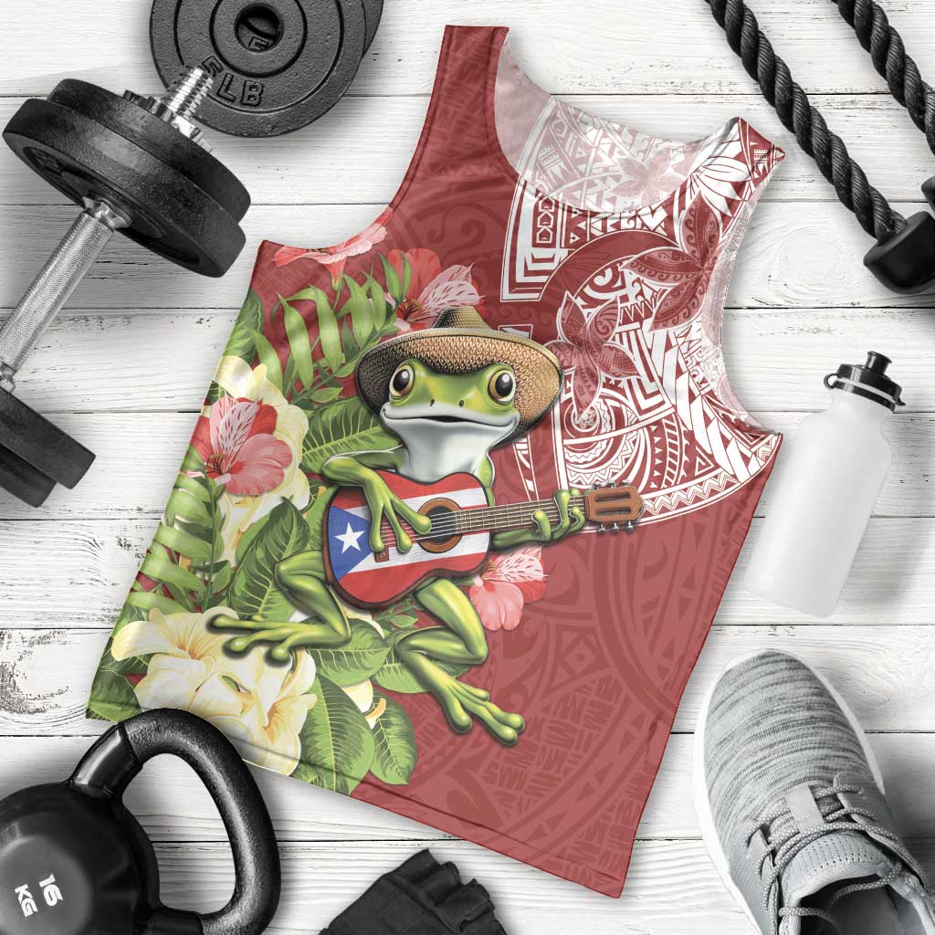 Puerto Rico Coqui Frog Men Tank Top Tropical Flowers Polynesian Style LT05 - Polynesian Pride