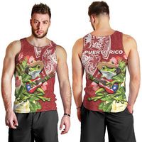 Puerto Rico Coqui Frog Men Tank Top Tropical Flowers Polynesian Style LT05 - Polynesian Pride