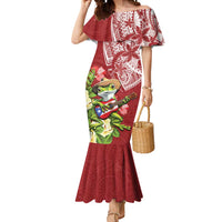 Puerto Rico Coqui Frog Mermaid Dress Tropical Flowers Polynesian Style LT05 Women Red - Polynesian Pride