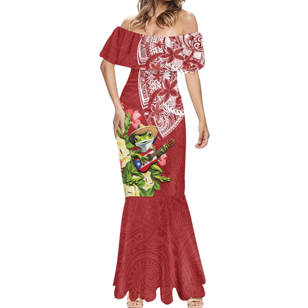 Puerto Rico Coqui Frog Mermaid Dress Tropical Flowers Polynesian Style LT05 - Polynesian Pride