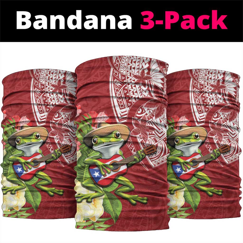 Puerto Rico Coqui Frog Neck Gaiter Tropical Flowers Polynesian Style LT05 package One Size: 25*50cm Red - Polynesian Pride
