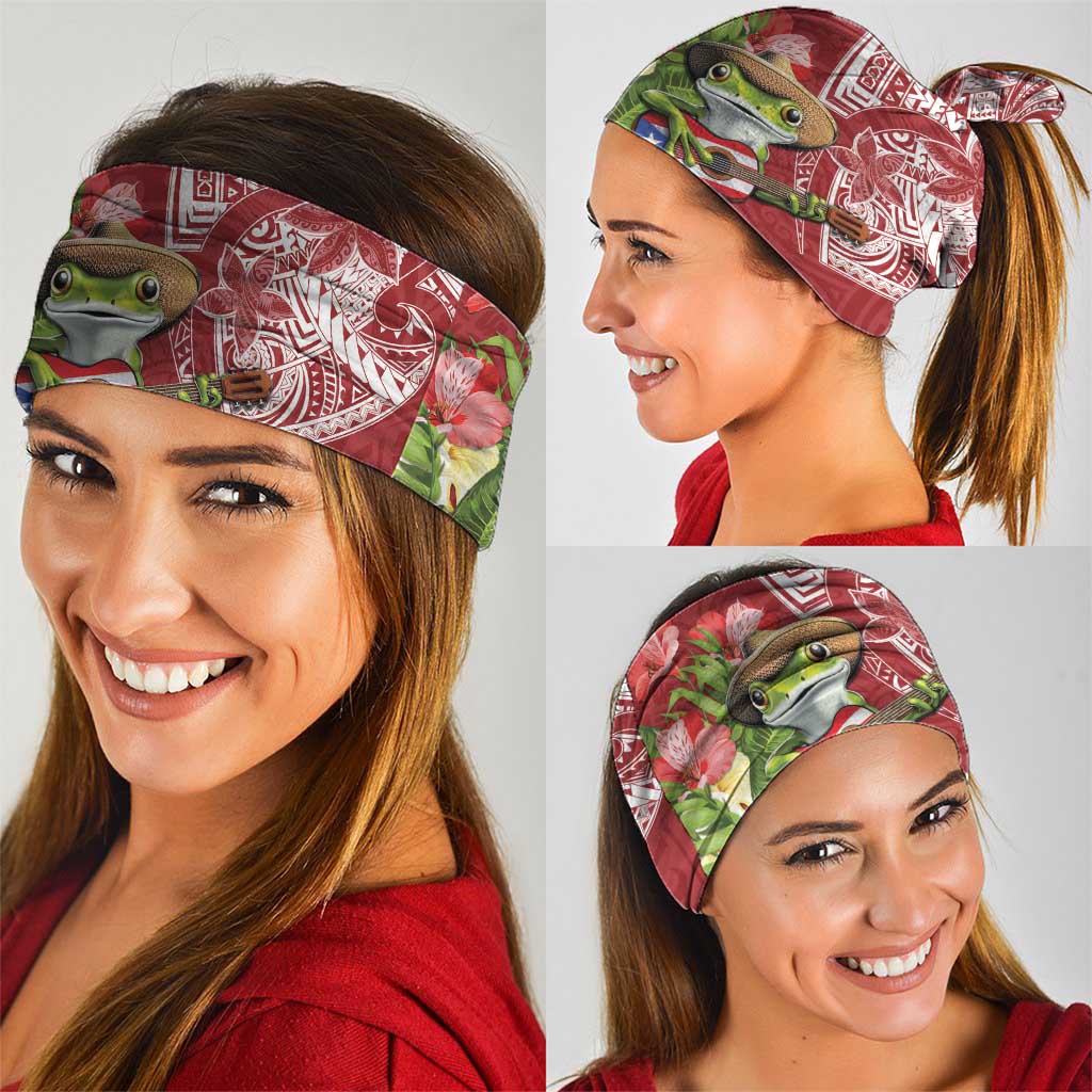 Puerto Rico Coqui Frog Neck Gaiter Tropical Flowers Polynesian Style LT05 - Polynesian Pride