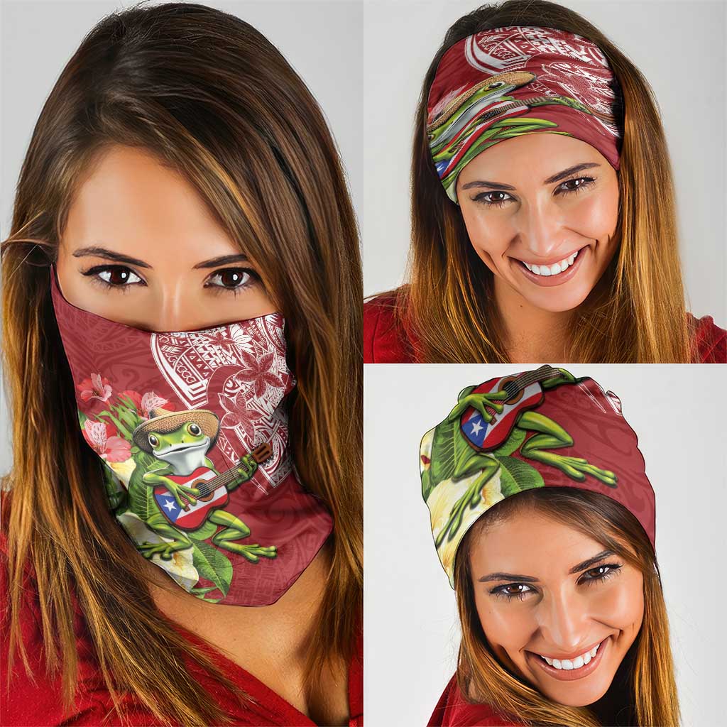 Puerto Rico Coqui Frog Neck Gaiter Tropical Flowers Polynesian Style LT05 - Polynesian Pride