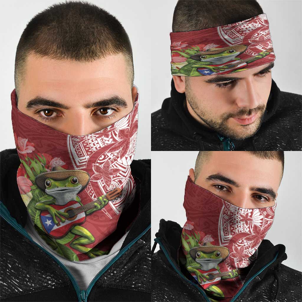 Puerto Rico Coqui Frog Neck Gaiter Tropical Flowers Polynesian Style LT05 - Polynesian Pride
