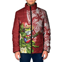 Puerto Rico Coqui Frog Padded Jacket Tropical Flowers Polynesian Style LT05 Men Red - Polynesian Pride
