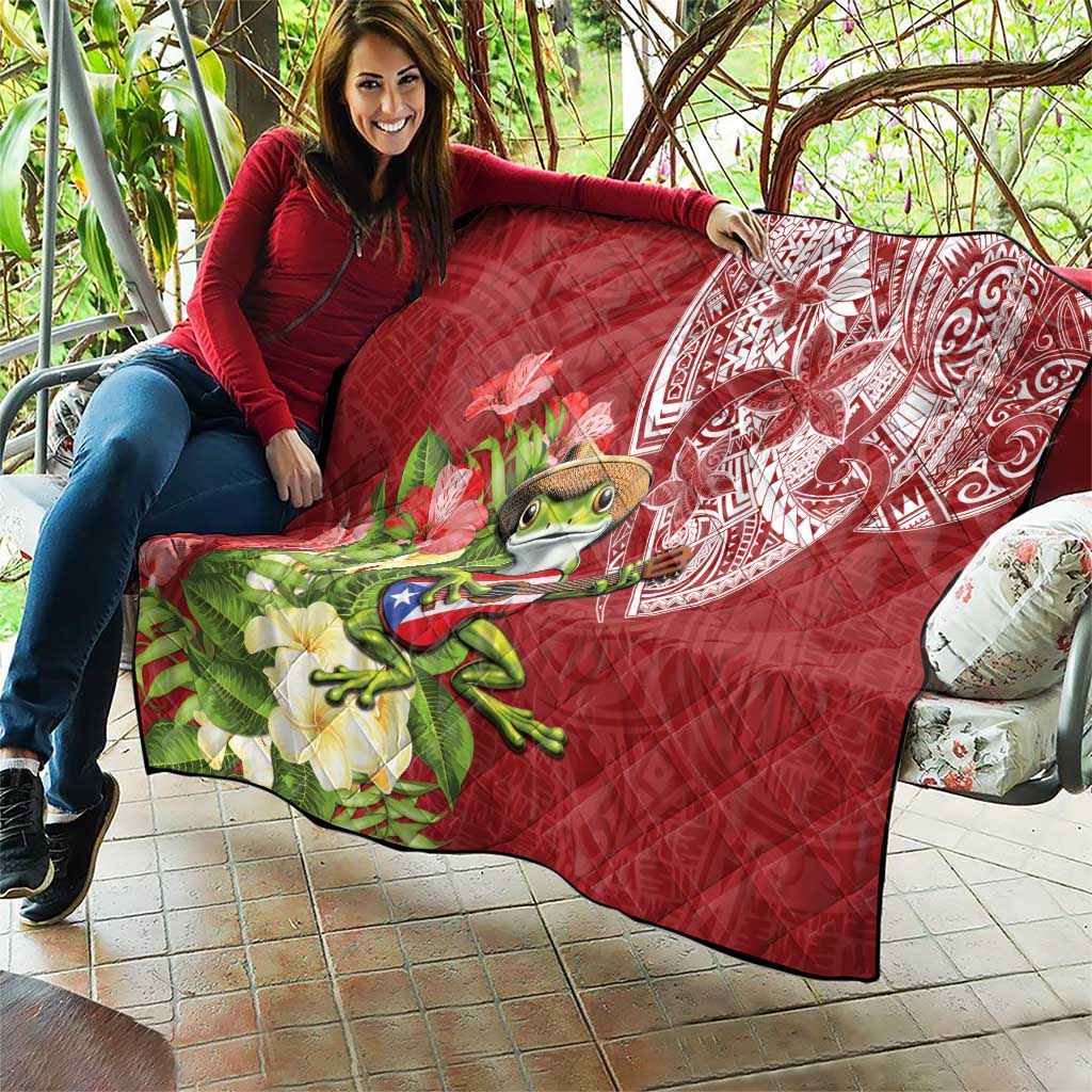 Puerto Rico Coqui Frog Quilt Tropical Flowers Polynesian Style - Polynesian Pride