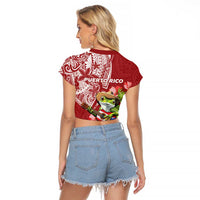 Puerto Rico Coqui Frog Raglan Cropped T Shirt Tropical Flowers Polynesian Style LT05 - Polynesian Pride