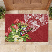 Puerto Rico Coqui Frog Rubber Doormat Tropical Flowers Polynesian Style LT05 Red - Polynesian Pride