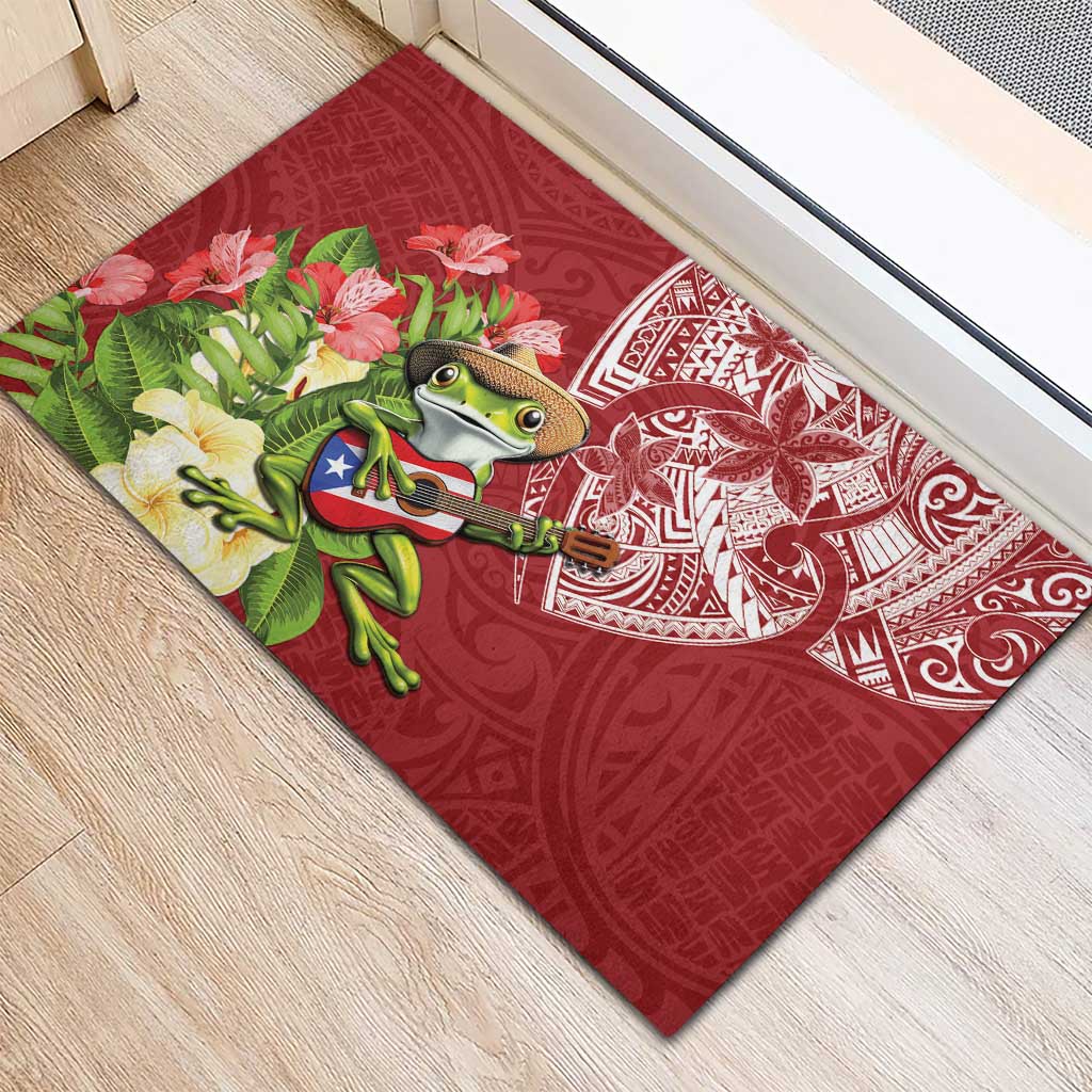 Puerto Rico Coqui Frog Rubber Doormat Tropical Flowers Polynesian Style LT05 - Polynesian Pride
