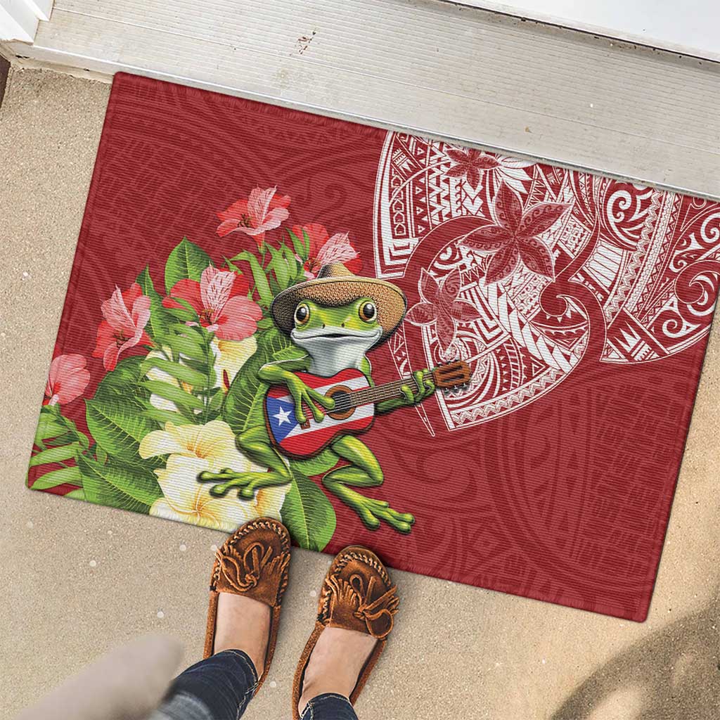 Puerto Rico Coqui Frog Rubber Doormat Tropical Flowers Polynesian Style LT05 - Polynesian Pride