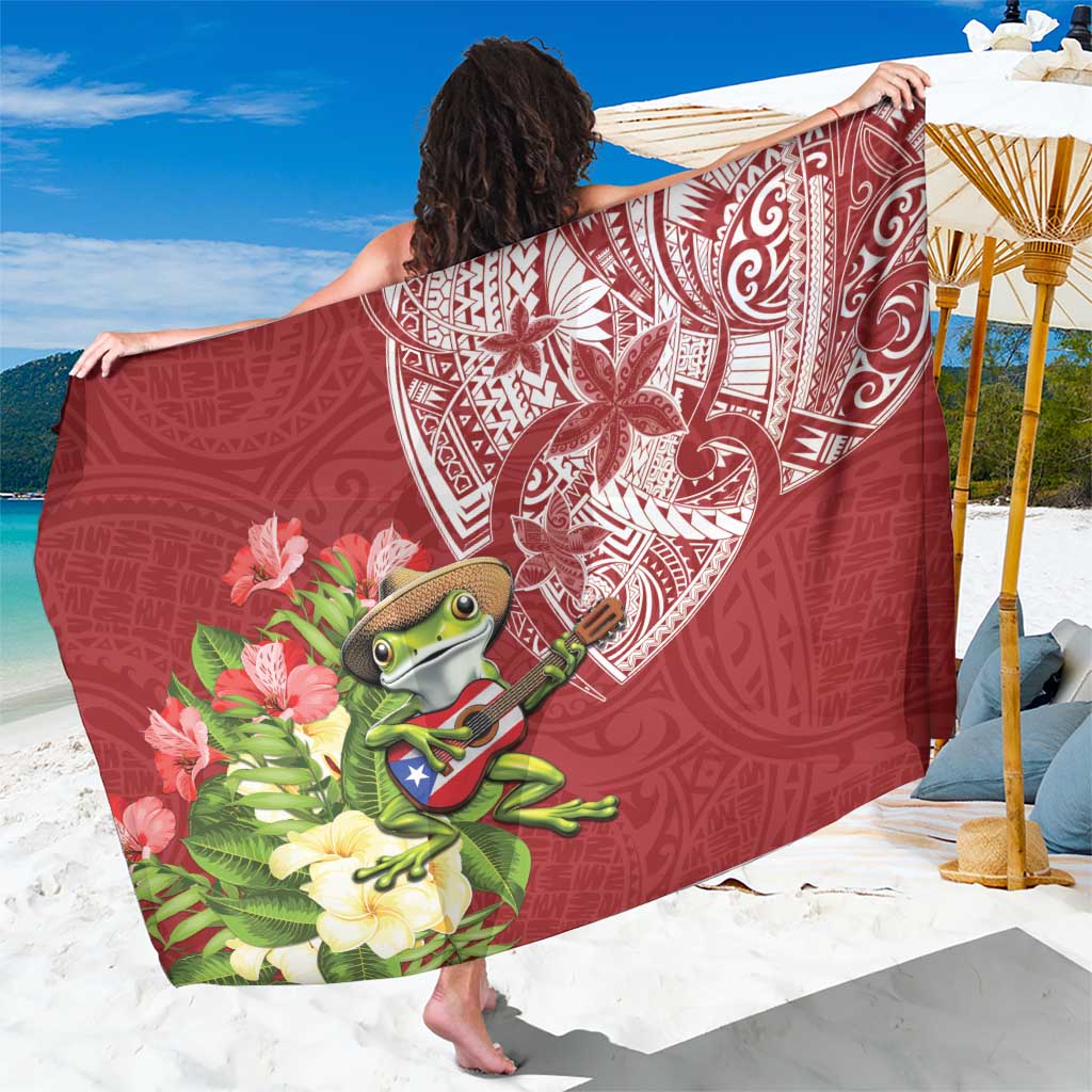 Puerto Rico Coqui Frog Sarong Tropical Flowers Polynesian Style - Polynesian Pride