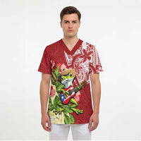 Puerto Rico Coqui Frog Scrub Top Tropical Flowers Polynesian Style LT05 - Polynesian Pride